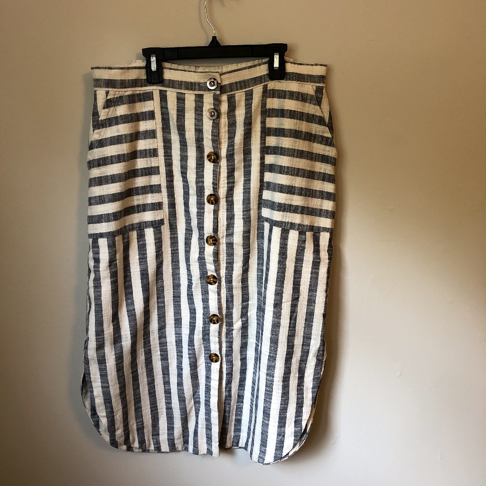 Anthropologie Maeve Striped Button-Up Midi Skirt